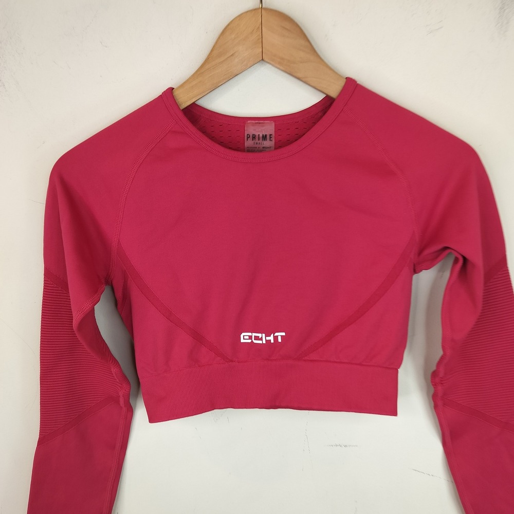 ECHT Prime Ling Sleeve Crop Top Women Small Seamless Thumb Holes Pink Athletic